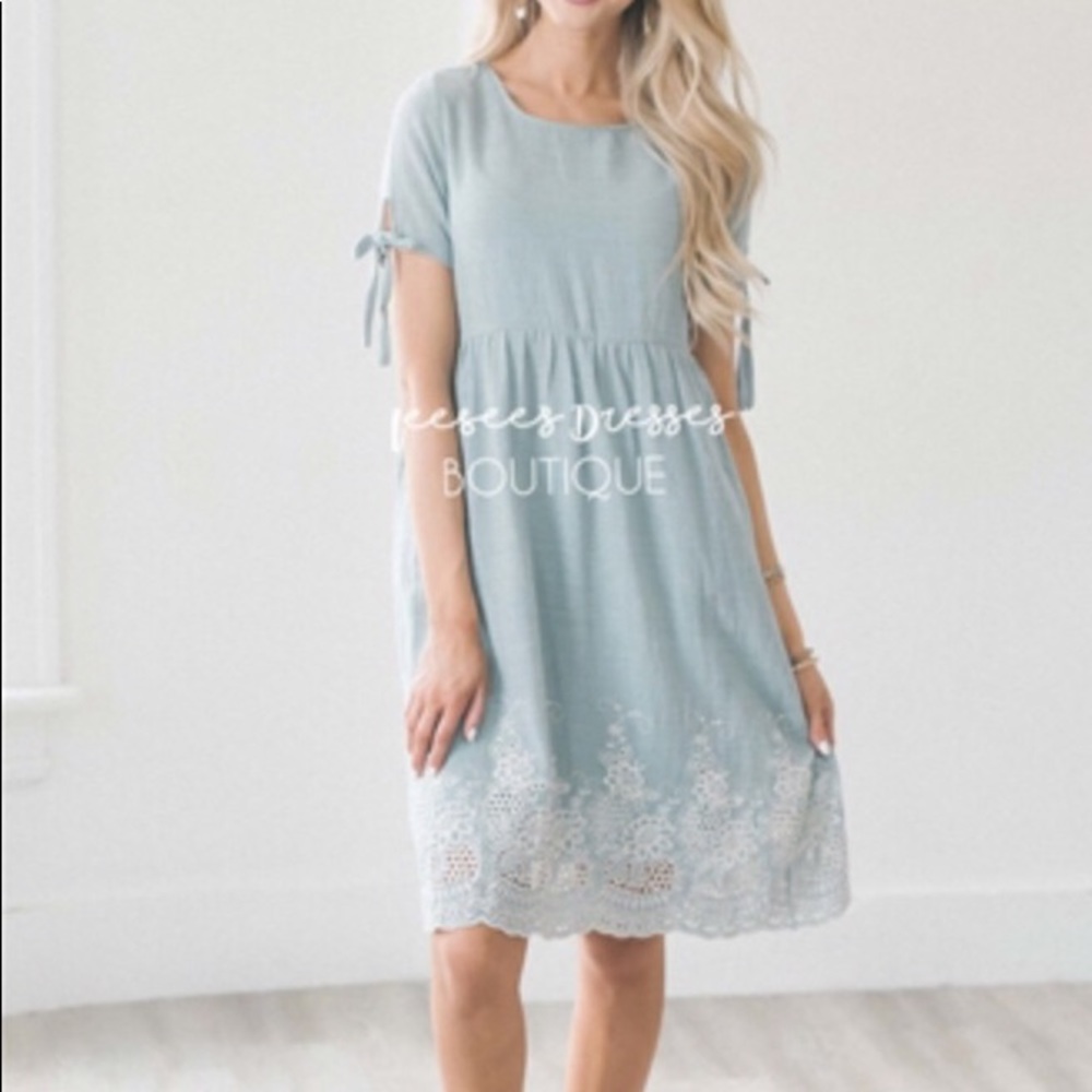 Adorable Dusty Sage Embroidered Dress